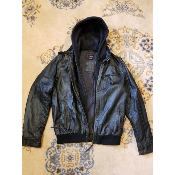 CASTRO Genuine Leather Motorcycle Black Jacket L Removeable Hood Liner Rock Moto - Picture 1 of 11